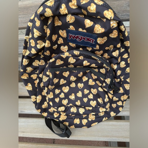 Jansport black gold hearts mini backpack bag 12” Small - Picture 1 of 4